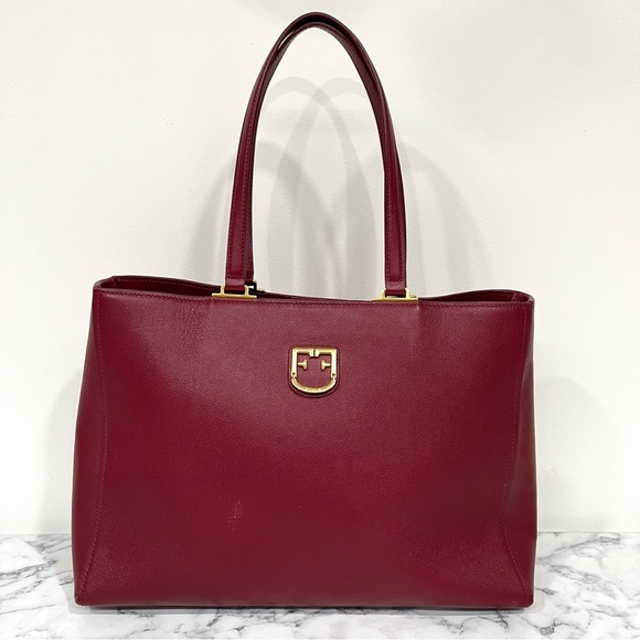 Furla Belvedere Leather Tote Shoulder Bag Red Structured Leather $378 - Picture 1 of 16
